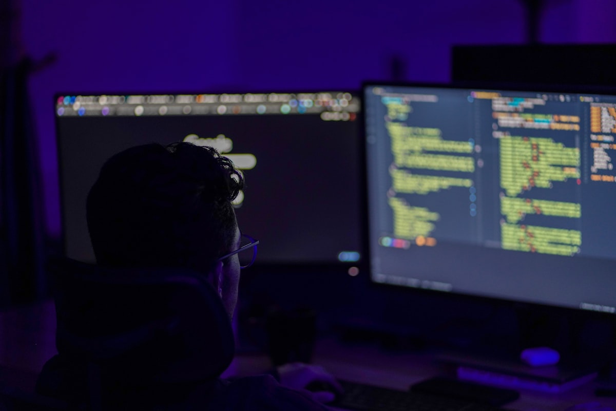A monitor glowing in a dark room