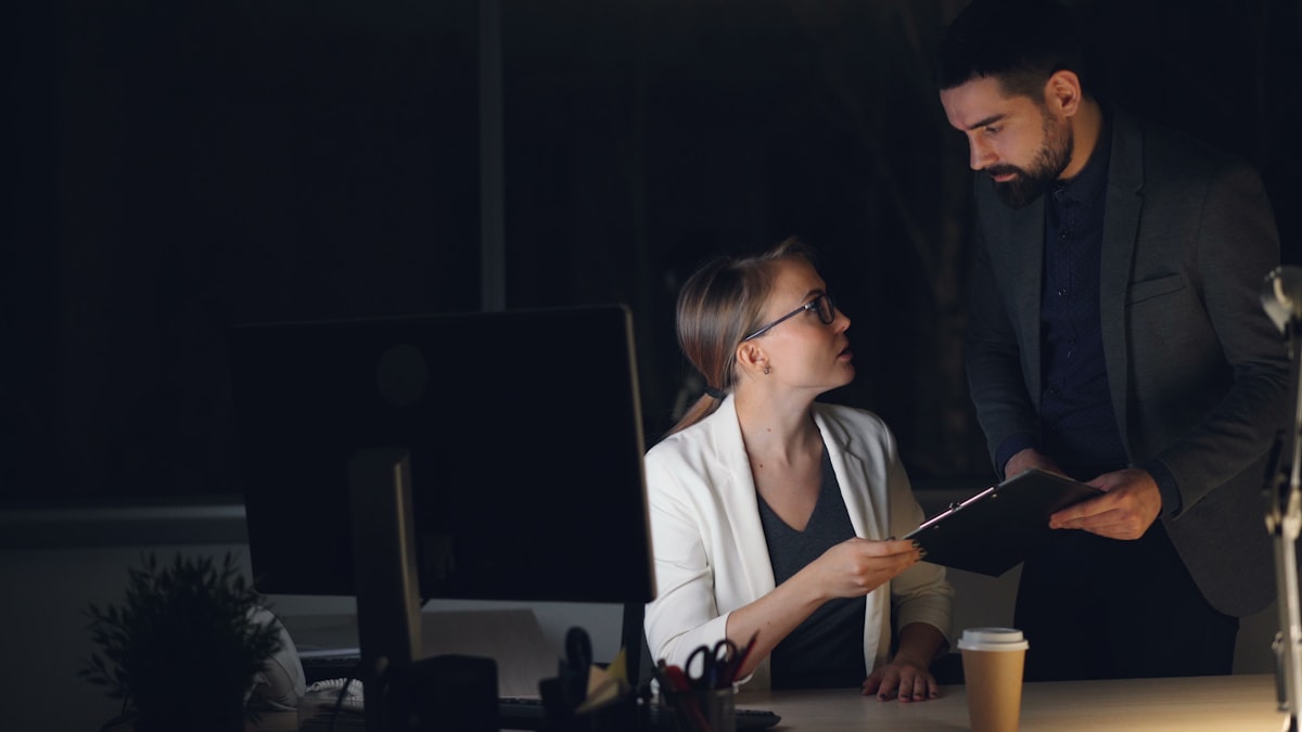 Two colleagues solving a problem together
